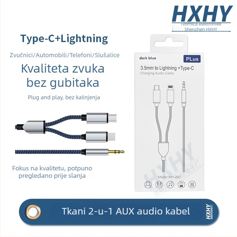 Dva u jednom AUX kabel 3,5 mm na Type-C za Apple uređaje i auto audio