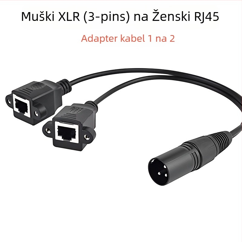 XLR muški na dva RJ45 ženska adapter kabel, 3-žilni, niklirani bakreni vodiči