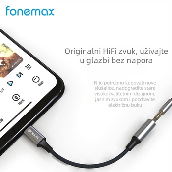 Audio adapter Type-C na 3,5 mm za iPhone 16/17, Fonemax AT-01, niklani premaz, bakrena jezgra s kalajnim premazom, vodič iz legure, 10 g