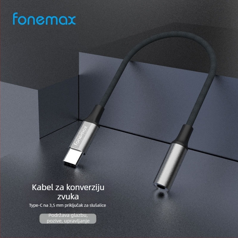 Audio adapter Type-C na 3,5 mm za iPhone 16/17, Fonemax AT-01, niklani premaz, bakrena jezgra s kalajnim premazom, vodič iz legure, 10 g