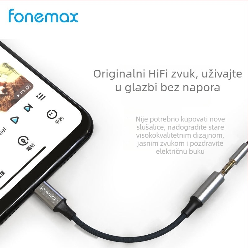 Audio adapter Type-C na 3,5 mm za iPhone 16/17, Fonemax AT-01, niklani premaz, bakrena jezgra s kalajnim premazom, vodič iz legure, 10 g
