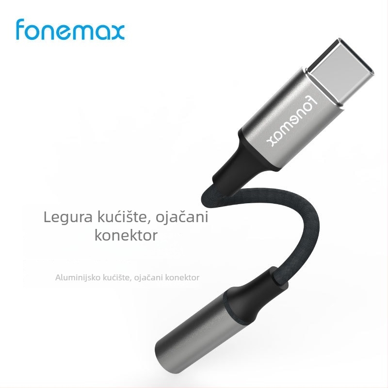 Audio adapter Type-C na 3,5 mm za iPhone 16/17, Fonemax AT-01, niklani premaz, bakrena jezgra s kalajnim premazom, vodič iz legure, 10 g