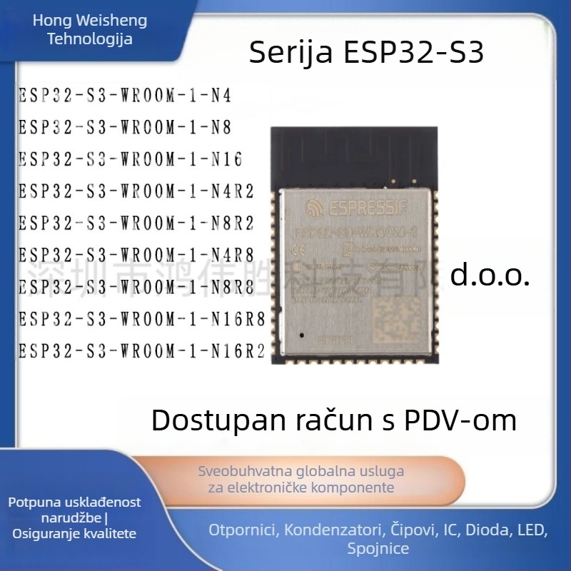 ESP32-S3-WROOM-1-N16R8 Wi-Fi+Bluetooth 32-bitni dvojezgreni MCU modul