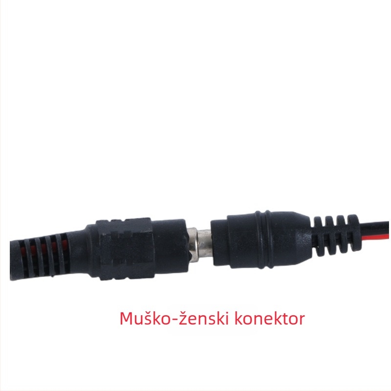 DC kabel napajanja s čistim bakrenim jezgrom za nadzor kamere, crveno i crno, muški i ženski priključci, 12V–24V