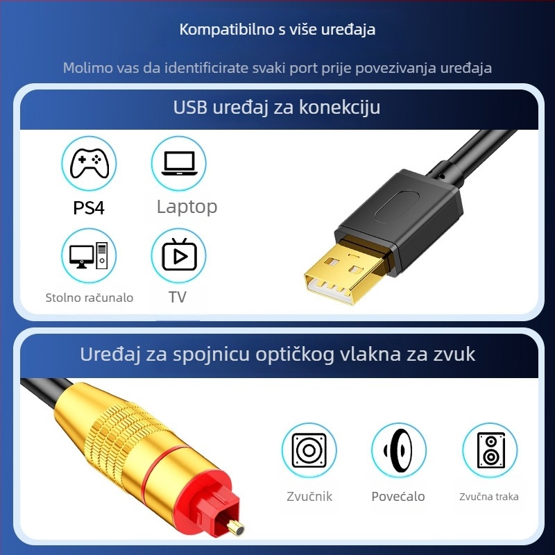 JH Jinghua Z245 USB na optički SPDIF audio kabel - zlatno pozlaćeni vodiči, bakrena jezgra, za PC