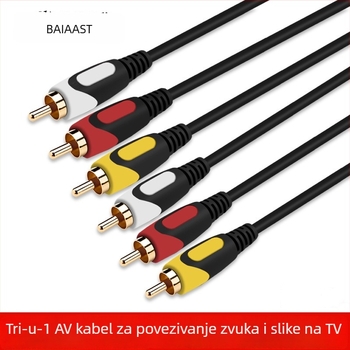 Kabel za zvuk JQB-333, 3RCA do 3RCA, bakreni vodovi, zlatni konektori
