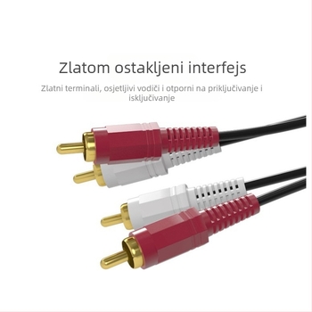 AV audio kabel 2 na 2, zlatno obloženi, bakreno-obaljeno čelično jezgro, 2RCA na 2RCA, dvostruki RCA konektori, za zvučnike, računala, TV, pojačala, DVD