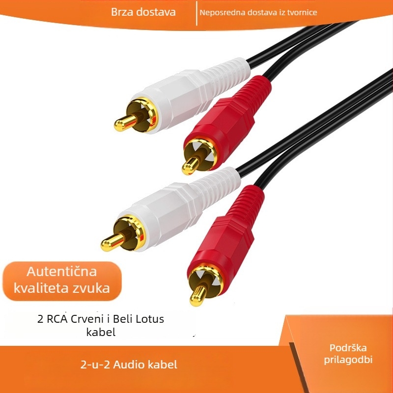 AV audio kabel 2 na 2, zlatno obloženi, bakreno-obaljeno čelično jezgro, 2RCA na 2RCA, dvostruki RCA konektori, za zvučnike, računala, TV, pojačala, DVD