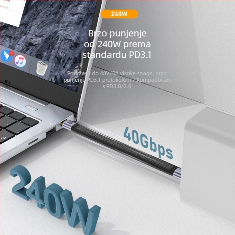 Type-C na Type-C podatkovni kabel, 240W, 40Gbps, 8K60Hz, Thunderbolt 4 kompatibilan