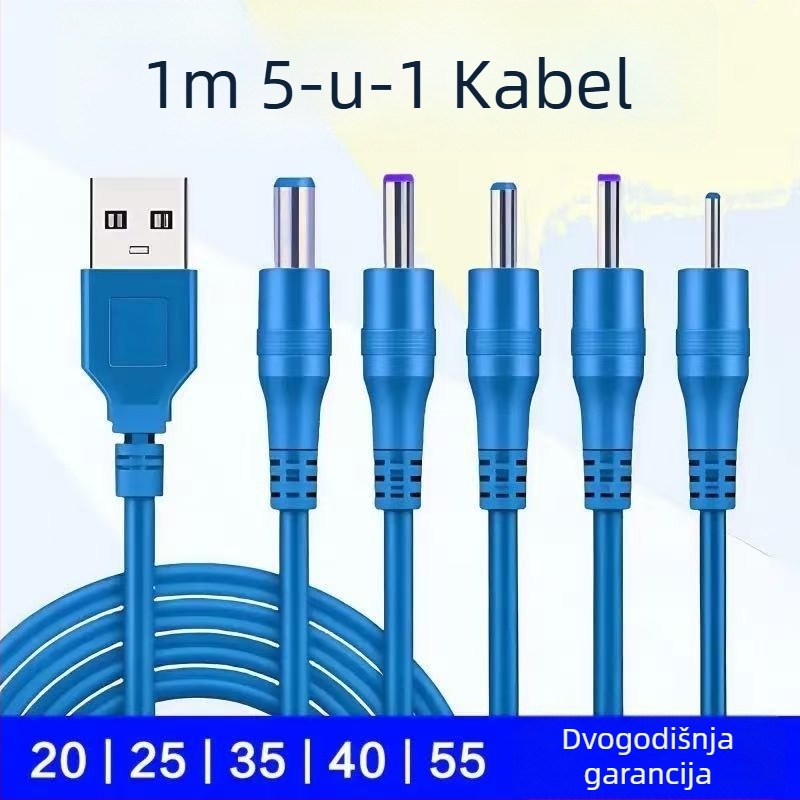 DC kabel za napajanje 1–5 s kružnim kontaktima 2.0/2.5/3.5/4.0 i univerzalnim 5,5 mm napojnim konektorom za stolna svjetla, ventilatore i čelne lampe