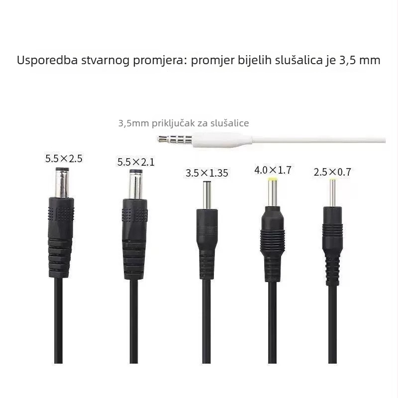 DC kabel za napajanje 1–5 s kružnim kontaktima 2.0/2.5/3.5/4.0 i univerzalnim 5,5 mm napojnim konektorom za stolna svjetla, ventilatore i čelne lampe