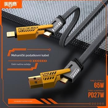 Kabel 4-u-1 za brzo punjenje i prijenos podataka, 65W, Lightning i USB-C, aluminijska legura, duljina 0,5–2 m