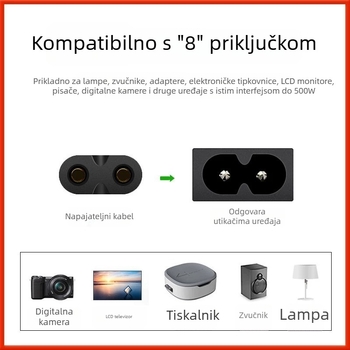 Napajajući kabel za računalo - figura-8 s dvostrukim plosnatim utikačem, duljina 5 m, presjek 0,5 mm², Nacionalni standard