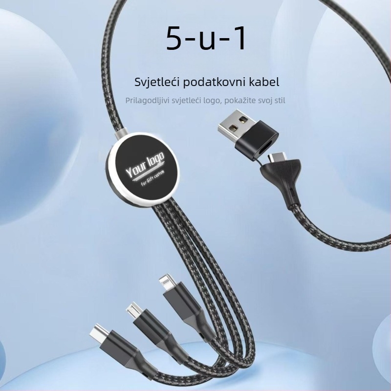 Kabel za podatke od aluminijske legure, 2-u-3, 3-u-1 kabel za punjenje sa osvijetljenim logom