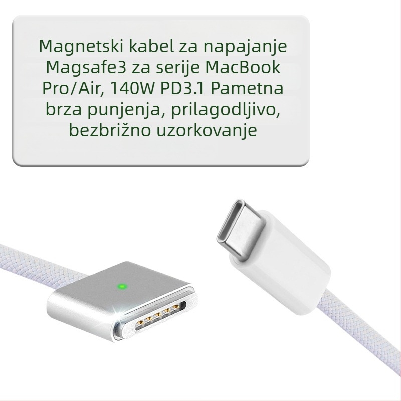 Jingteda Type-C na MagSafe3 magnetski kabel za punjenje, 140W, za Apple prijenosna računala