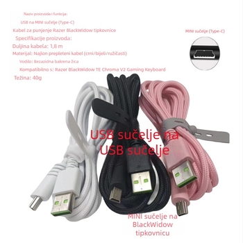Punjač kabel za Razer mehaničku tipkovnicu — OEM obrada, kompatibilan s BlackWidow i BlackWidow TE Chrom v2 TKL