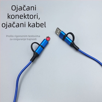 Aluminijski legura 4-u-1 podatkovni kabel, pleteni, brzo punjenje Type-C USB, kompatibilan s Apple i Android