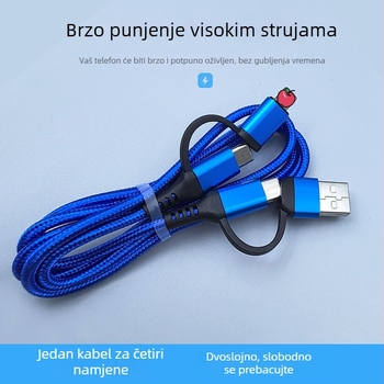 Aluminijski legura 4-u-1 podatkovni kabel, pleteni, brzo punjenje Type-C USB, kompatibilan s Apple i Android