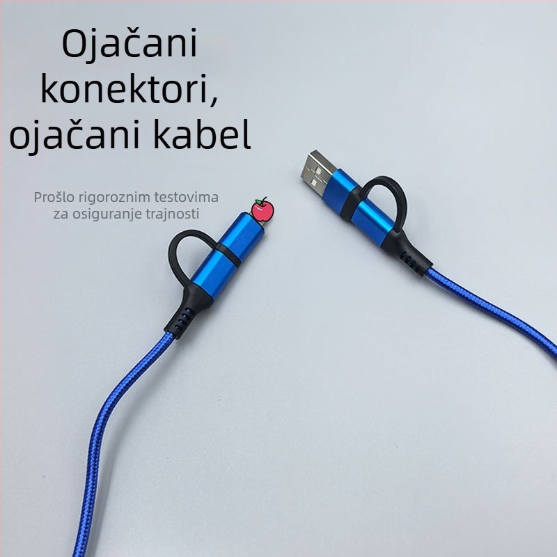 Aluminijski legura 4-u-1 podatkovni kabel, pleteni, brzo punjenje Type-C USB, kompatibilan s Apple i Android