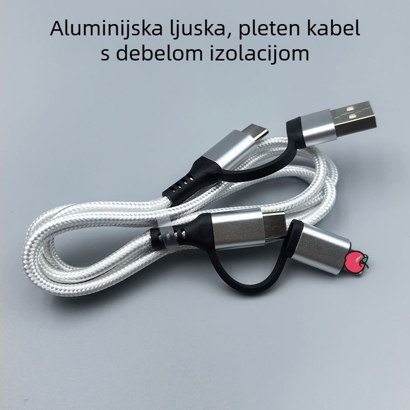 Aluminijski legura 4-u-1 podatkovni kabel, pleteni, brzo punjenje Type-C USB, kompatibilan s Apple i Android
