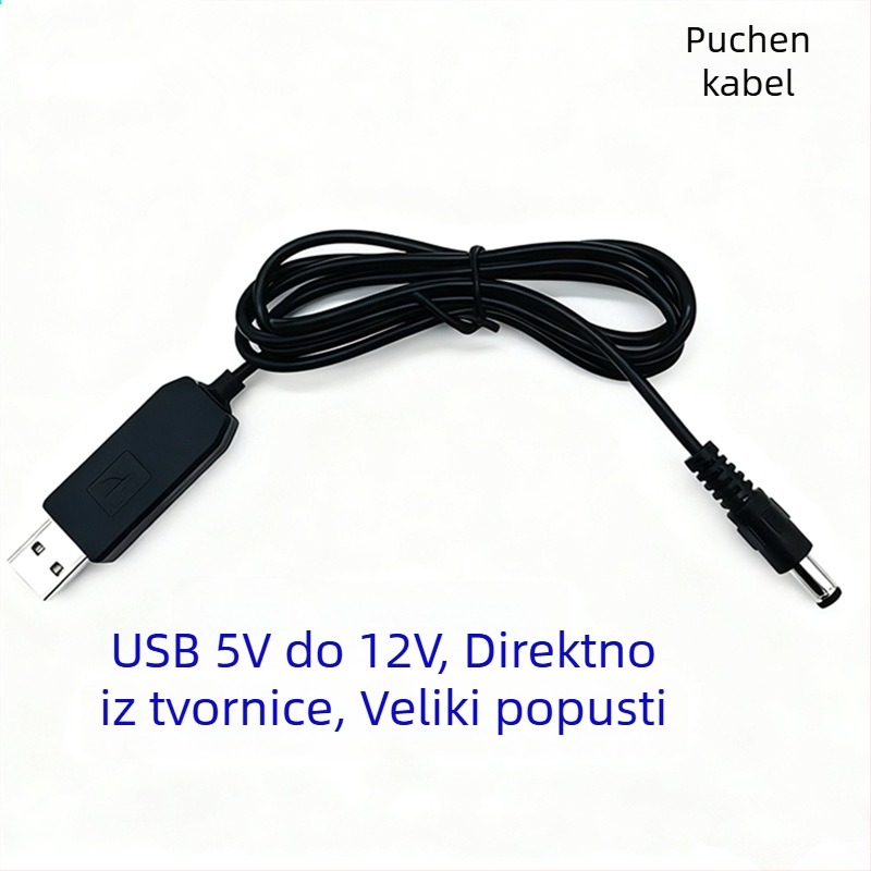 USB Boost kabel za napajanje DC, DC konektor 5.5×2.1 mm, 12V, Za usmjerivač i modem, Prilagođeno od Puchen