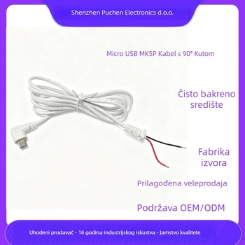 Micro USB kabel s 90° kutom Mk5P/M, čisto bakreno jezgro, napajajući kabel s pravim kutem