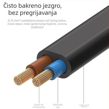 Napajanje kabel s dva pina za C7, 90° kutni spoj, kraj u obliku osmerokuta (figure-8), bakreni vodiči, za projektore i digitalne kamere.