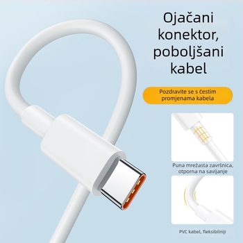 Type-C kabel za podatke uz brzo punjenje za Huawei telefone, 66W, 6A, narančasto gumeno jezgro
