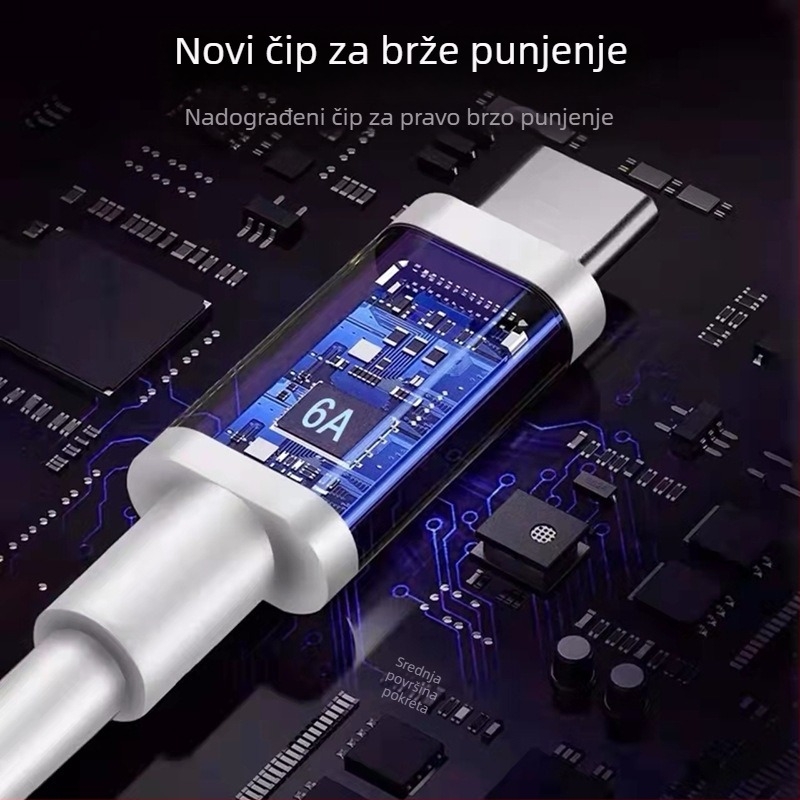 Type-C kabel za podatke uz brzo punjenje za Huawei telefone, 66W, 6A, narančasto gumeno jezgro