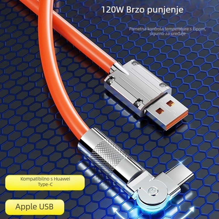 Type-C kabel za podatke za Huawei, VIVO, Honor, Xiaomi i OPPO — okretni konektor, ultra brzo punjenje, produžena duljina