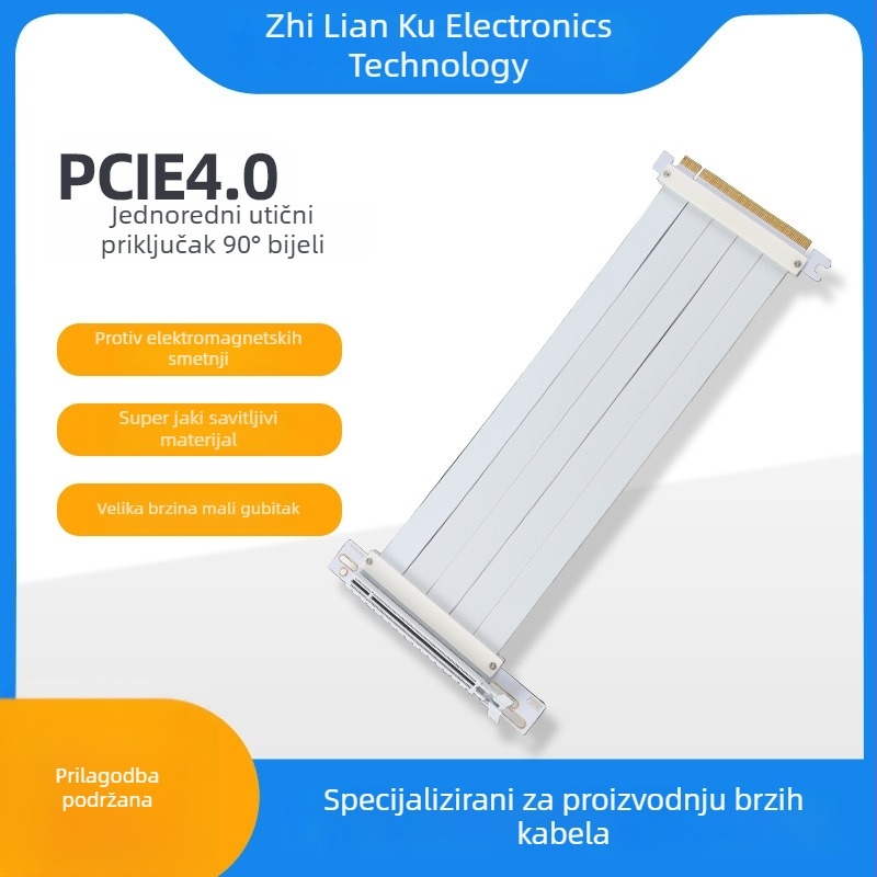 PCIe 4.0 visokorazinski jednodjelni produžni kabel za grafičku karticu, 90° konektor, vertikalna ugradnja, kompatibilno ATX kućište