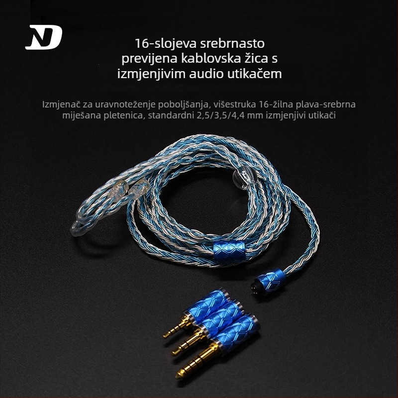 Nd D3 zamjenjivi utikač, 2.5/3.5/4/4, 16‑niti kabel bakra s premazom srebra, oksigen-free, poboljšani kabel, bez mikrofona