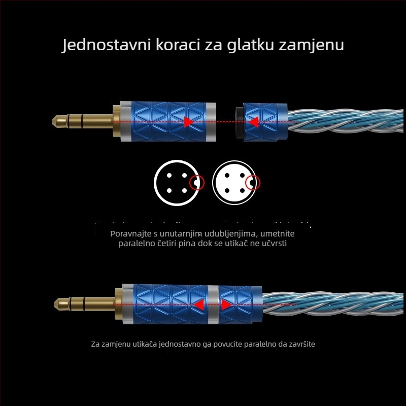 Nd D3 zamjenjivi utikač, 2.5/3.5/4/4, 16‑niti kabel bakra s premazom srebra, oksigen-free, poboljšani kabel, bez mikrofona