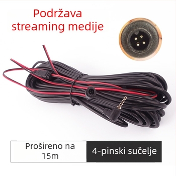 Prošireni kabel za automobilni DVR i kameru za vožnju unatrag – 15 m dužine, napajanje kabel, čelično jezgro, bakreni vodič