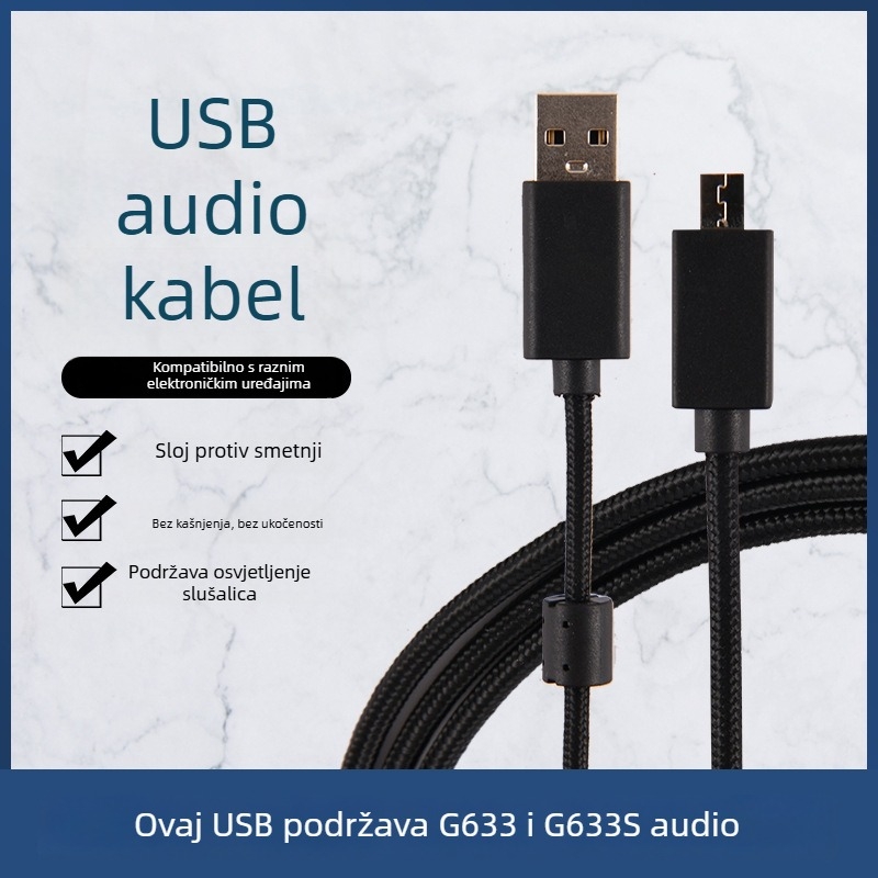 Logitech G633/G633s USB audio kabel, kompatibilan, model ZS0155, vodiči od čistog bakra i bakra bez oksidacije, ROHS certificiran