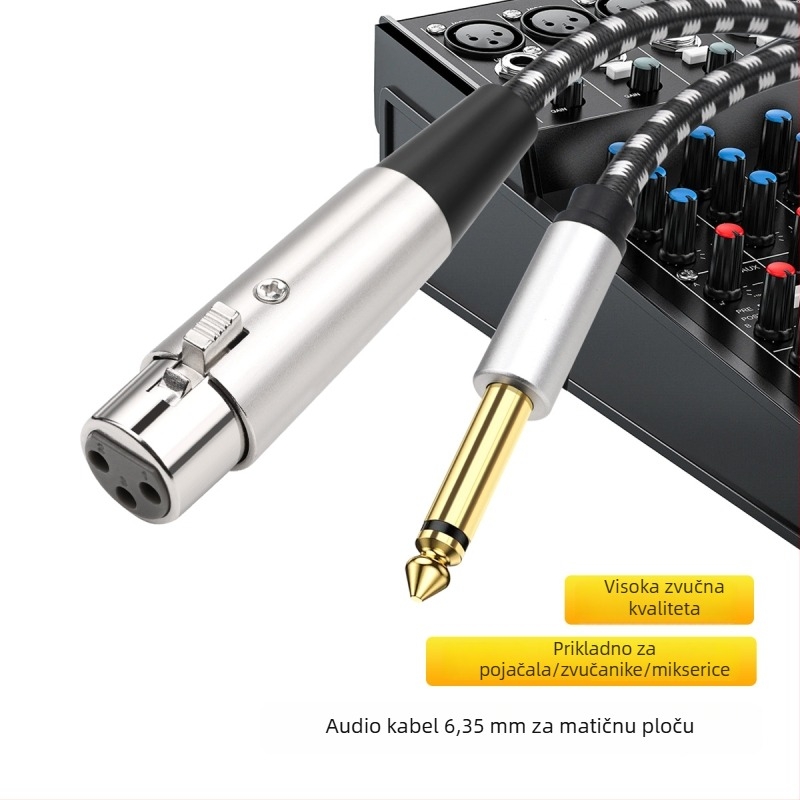 Audio kabel 6,35 mm do 6,5 mm, zlatom obložene kontakti, bakreno jezgro, PVC omotač, ROHS certifikat, pleteni kabel