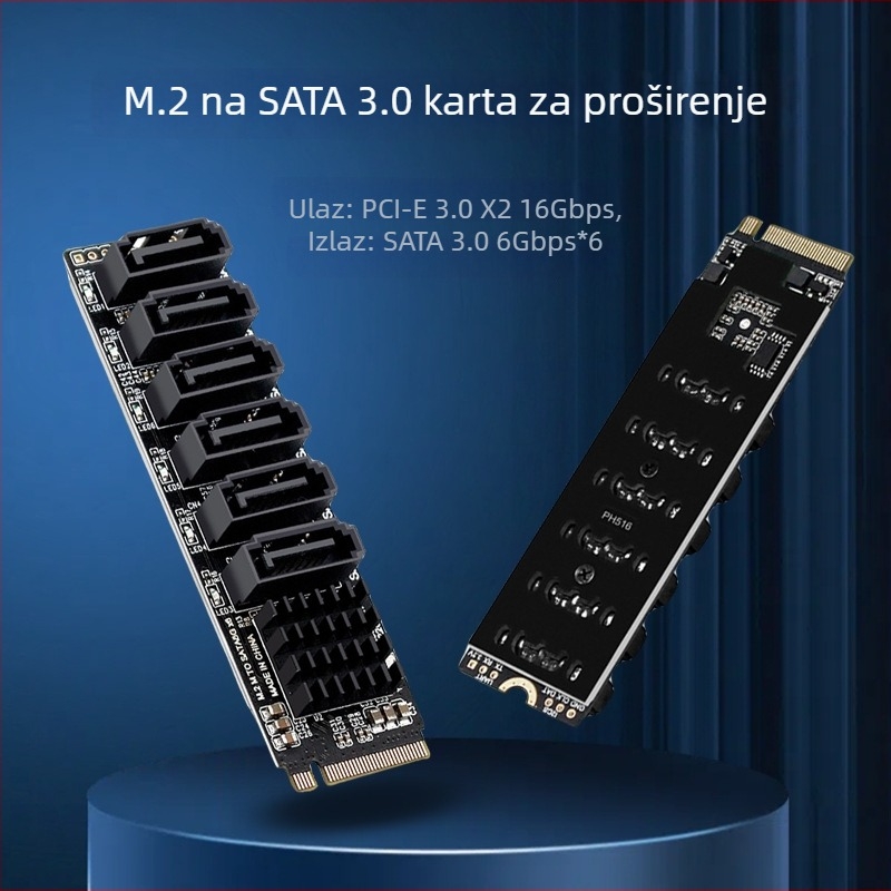 Proširna kartica M.2 M-Key PCIe 3.0 na SATA 6 priključaka za NAS s ASM1166 kontrolerom (Zy615)