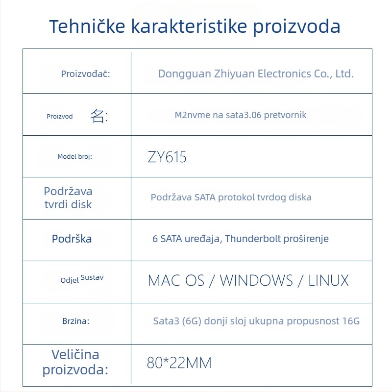 Proširna kartica M.2 M-Key PCIe 3.0 na SATA 6 priključaka za NAS s ASM1166 kontrolerom (Zy615)
