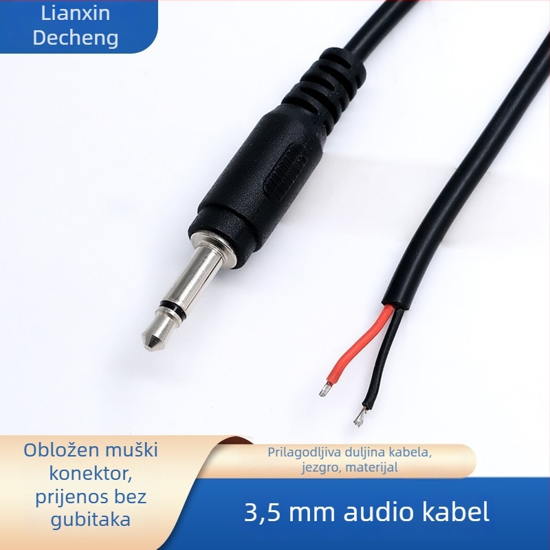 Audio kabel 3,5 mm, ravni muški konektor, duljina 2 m, promjer 3 mm, jezgro od čiste bakrene žice