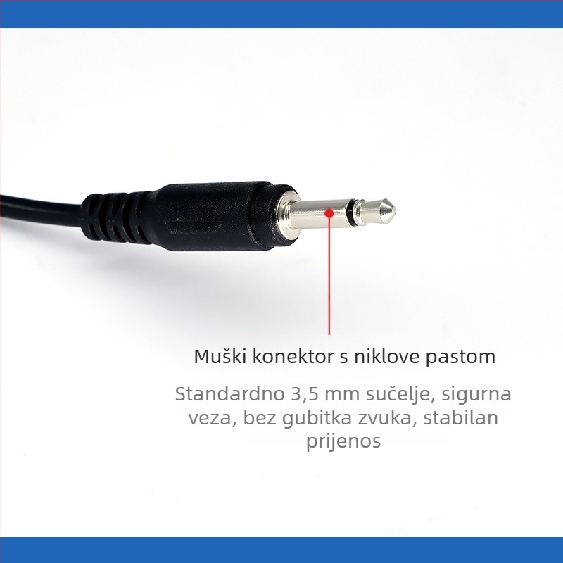 Audio kabel 3,5 mm, ravni muški konektor, duljina 2 m, promjer 3 mm, jezgro od čiste bakrene žice