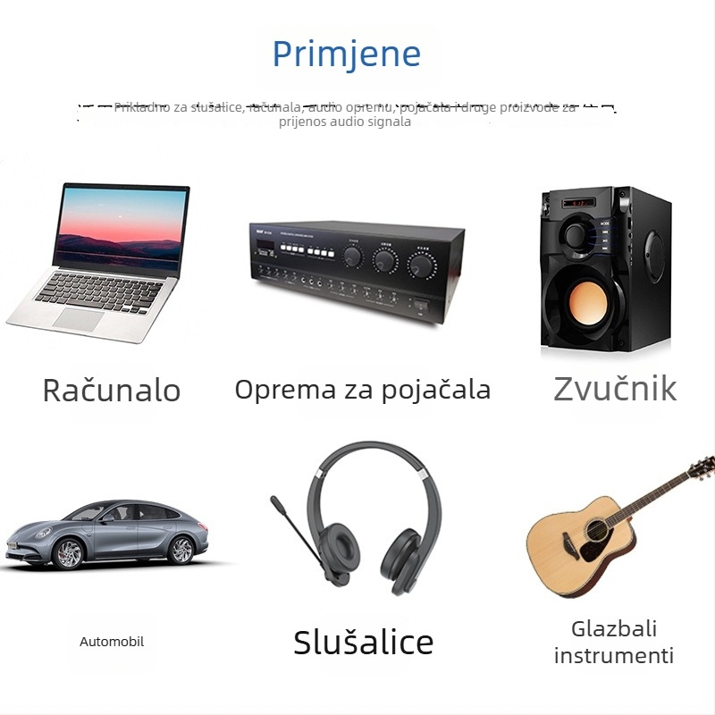 Audio kabel 3,5 mm, ravni muški konektor, duljina 2 m, promjer 3 mm, jezgro od čiste bakrene žice
