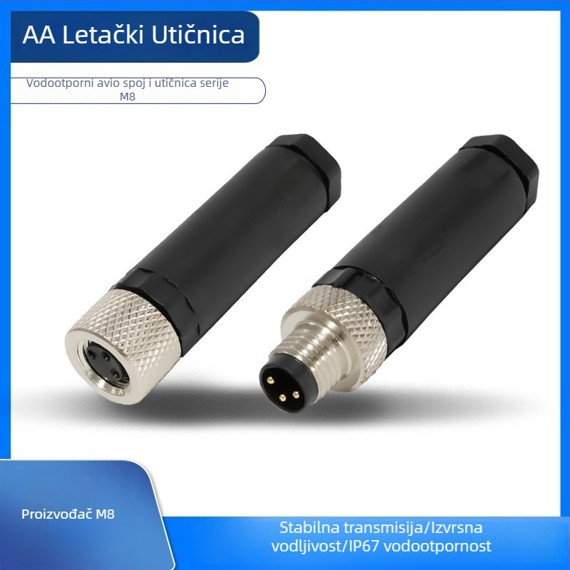 M8 kružni vodootporni konektor, 3 vodova, muški i ženski priključak, industrijski senzorni priključak
