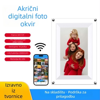 NFT akrilni digitalni okvir za fotografije, višenamjenski uz Wi-Fi, 8GB memorije, podrška TF kartici, 1024×600 rezolucija, reproduciranje glazbe i videa