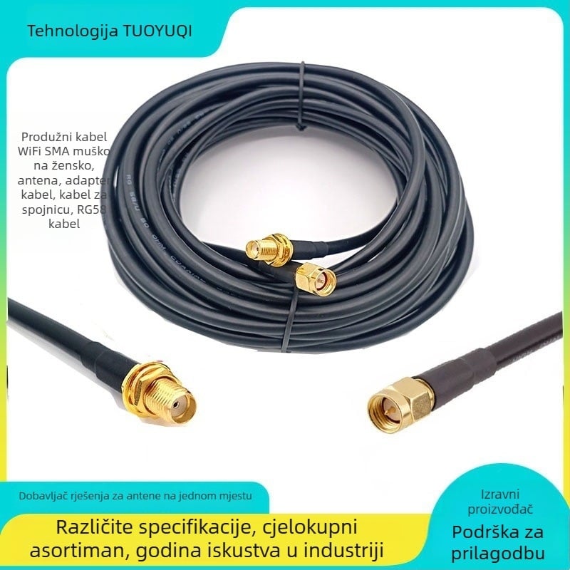 RG58 koaksijalni kabel za antenu, čist bakar, SMA muški na SMA ženski, WiFi antena adapter