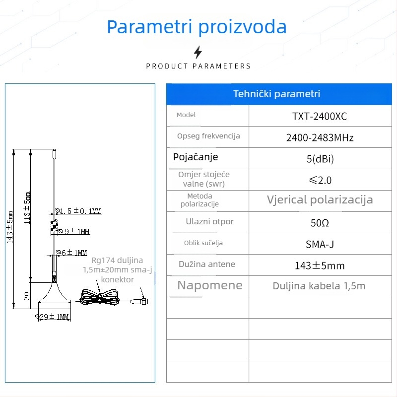 WiFi antena s usisnom čašom, sklopiva, za unutarnju upotrebu, širokopojasni raspon, dugotrajna stabilna transmisija