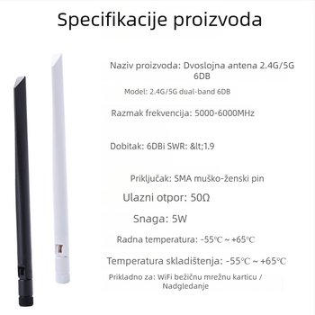 Blade antena, dvopojasna 5–6 GHz, 6 dBi dobitak, SMA unutarnji navoj, sklopivi dizajn