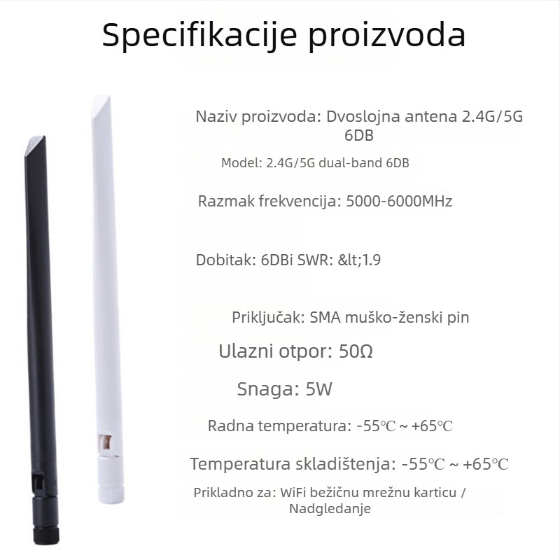 Blade antena, dvopojasna 5–6 GHz, 6 dBi dobitak, SMA unutarnji navoj, sklopivi dizajn