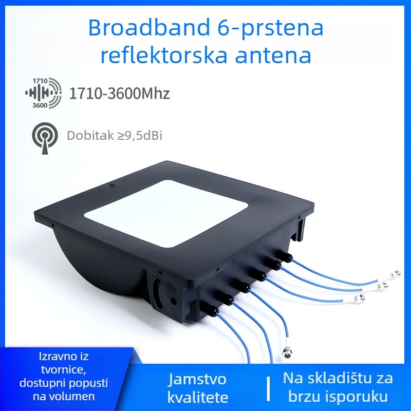 Šestportna širokopojasna antena za 4G/5G, 1710–3600 MHz, 10 dBi dobitak