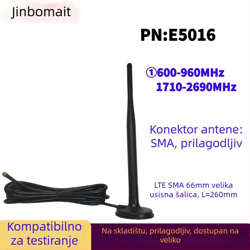 E5016 IoT omnidirekcijska vanjska 4G antena visokog dobitka — SMA unutarnja igla, kućište od TPEE, prilagodljiva duljina kabla