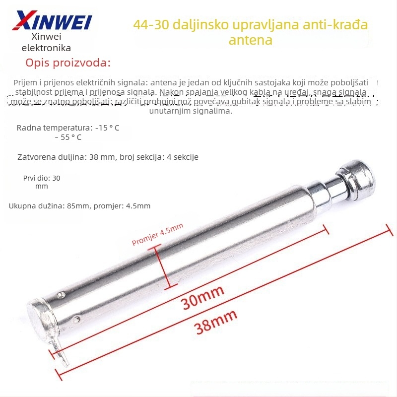 Xinwei teleskopsku antenu za Walkie-Talkie i FM radio, priključak BNC7-114, jačina signala